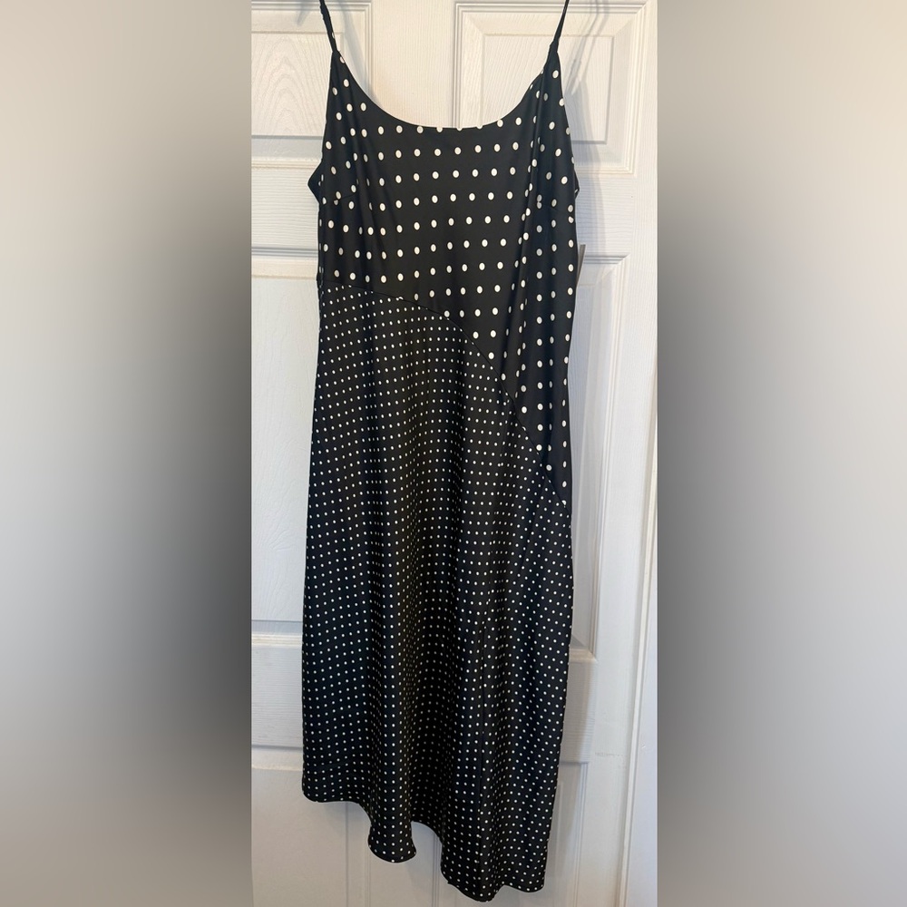 A New Day Asymmetrical Black and White Polka Dot Dress